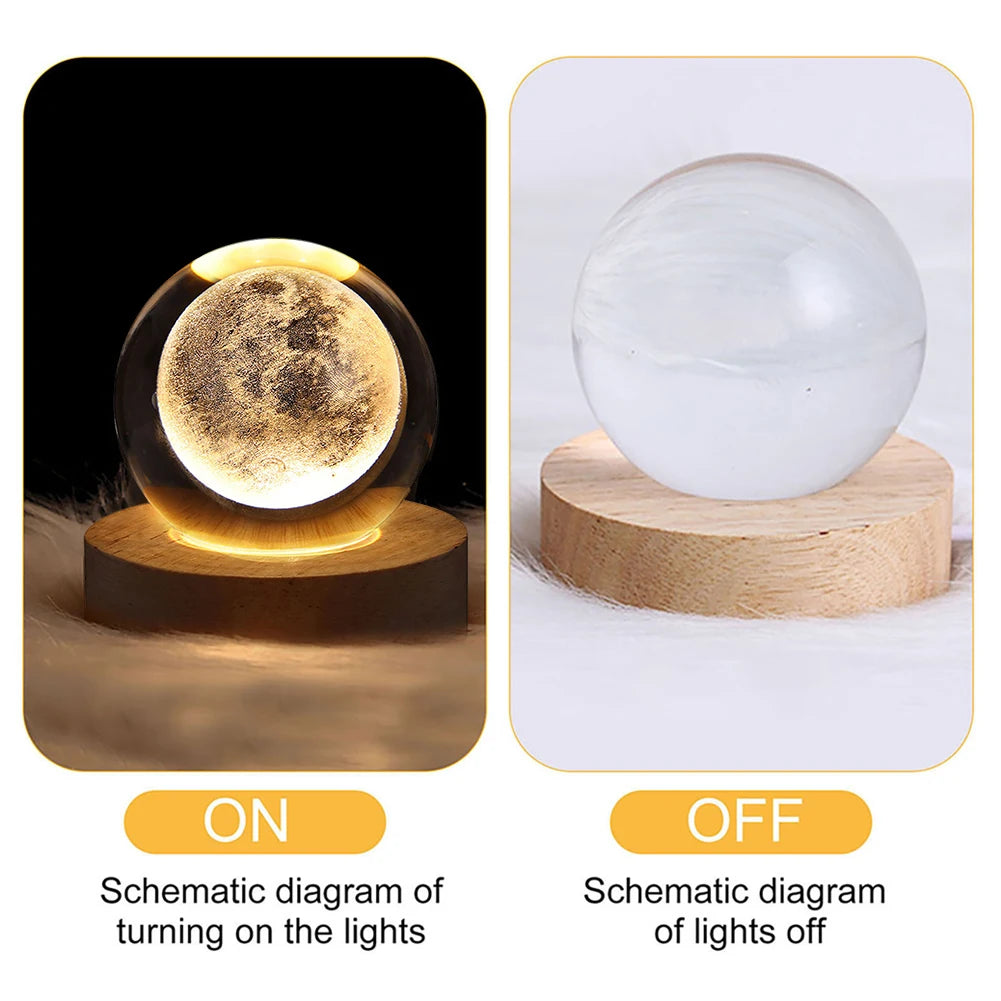 Lámpara de bola de cristal 3D única con proyecciones de la luna , luz nocturna USB para una atmósfera acogedora.