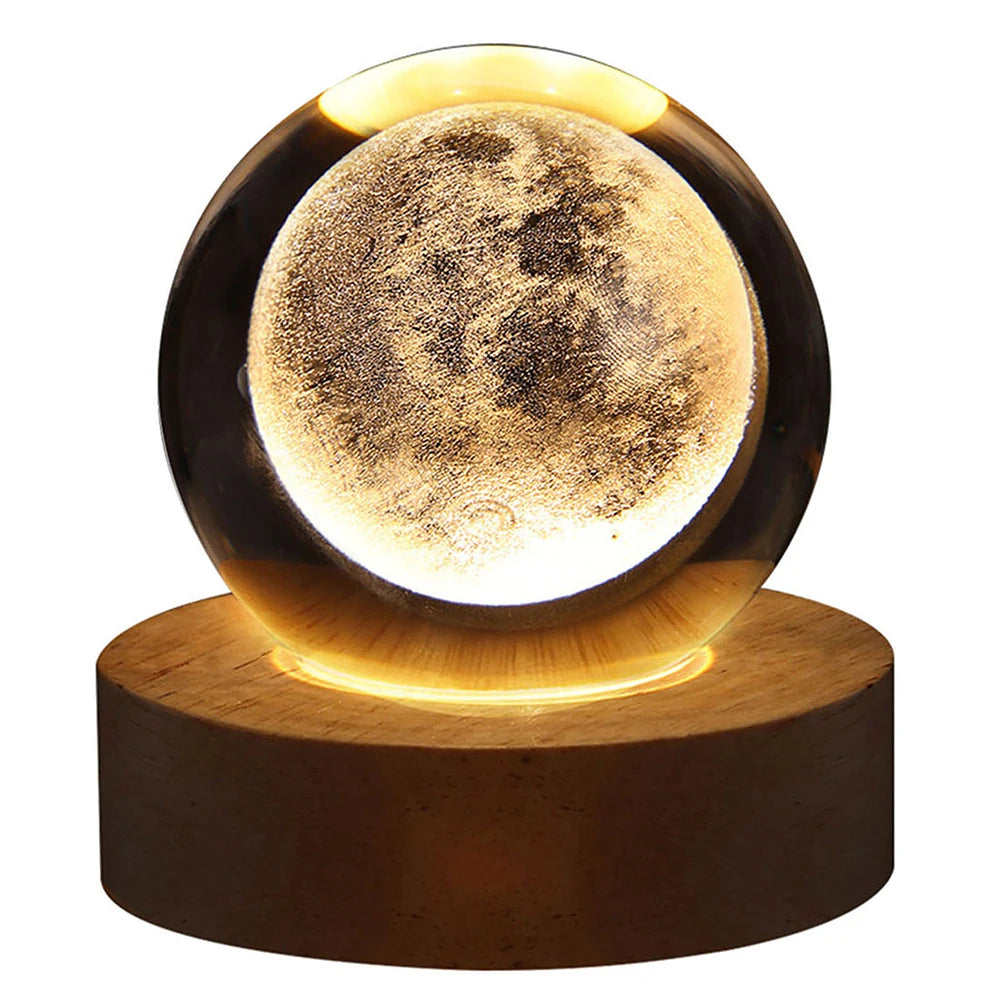 Lámpara de bola de cristal 3D única con proyecciones de la luna , luz nocturna USB para una atmósfera acogedora.
