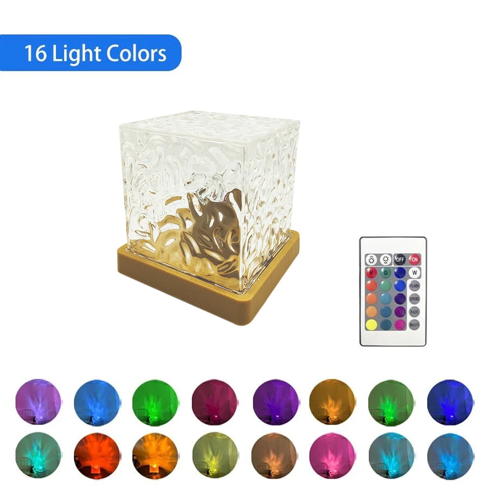 Proyector de luz de aurora con forma de ola oceánica, 16 colores, lámpara de cristal con llama giratoria dinámica y control remoto RGB regulable para decoración de sala de estar.